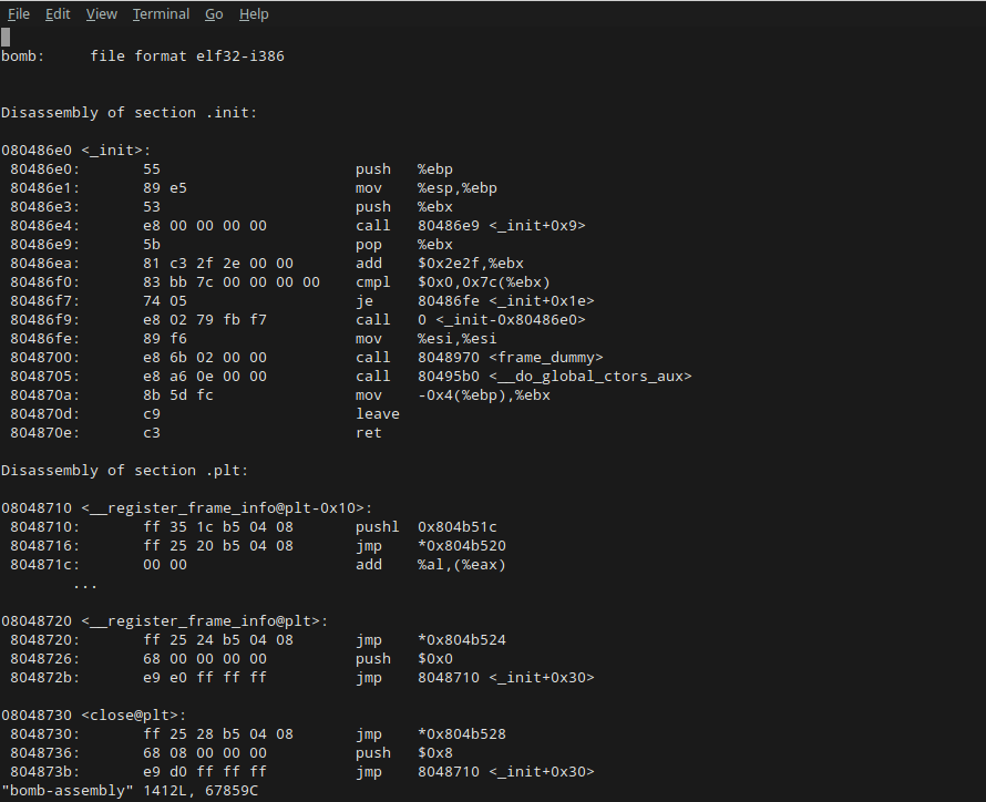 Top of objdump results