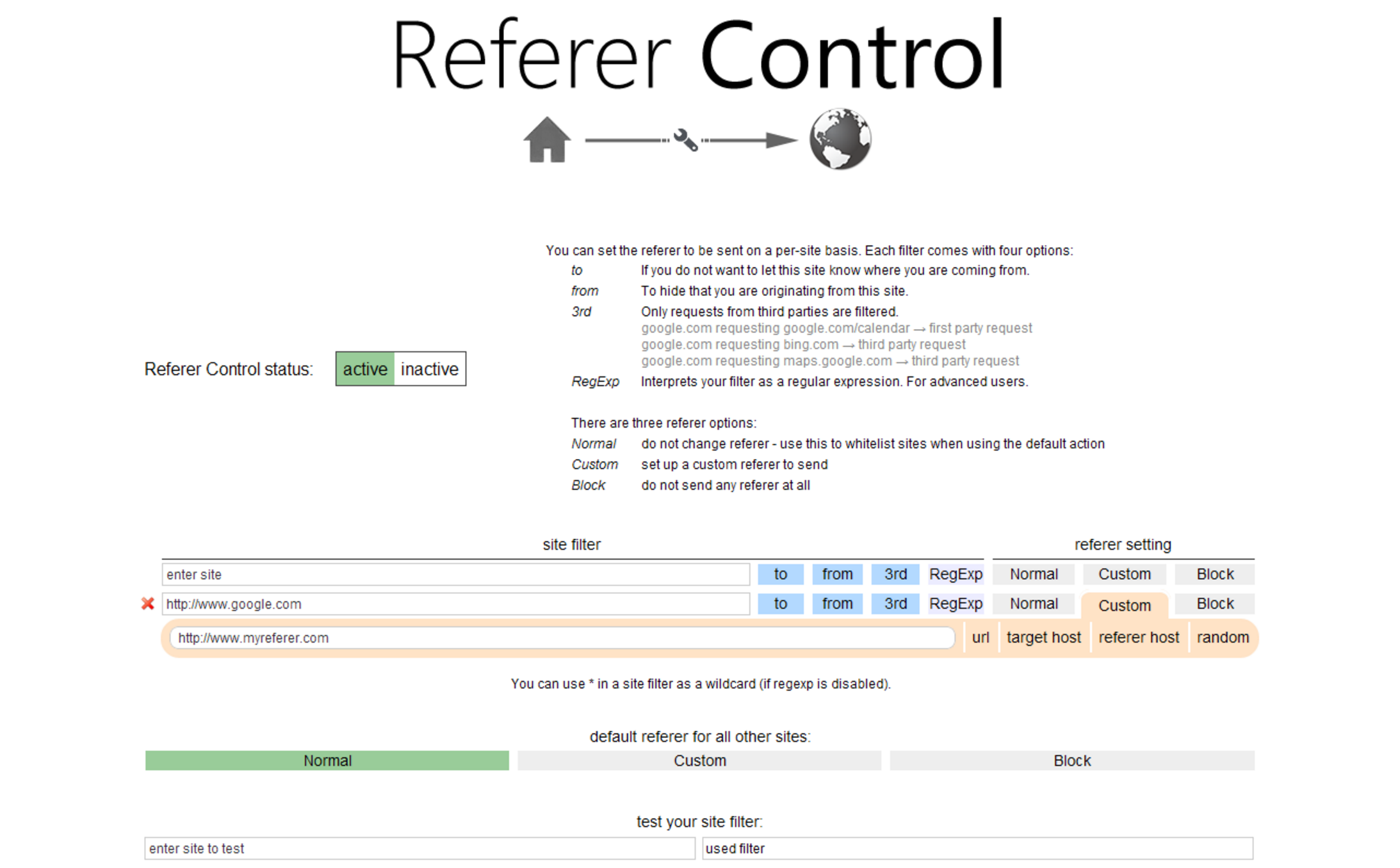 Referer Control screenshot
