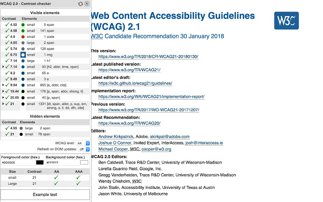 WCAG contrast checker tool screenshot