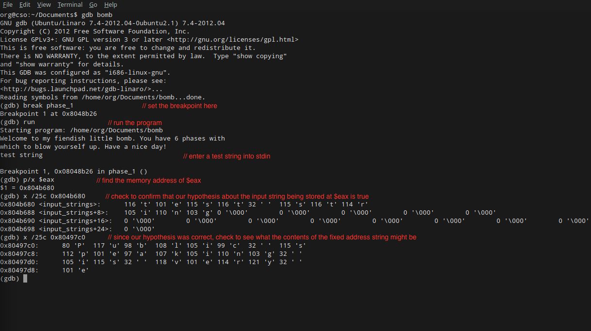 Phase 1 GDB breakpoint demonstration